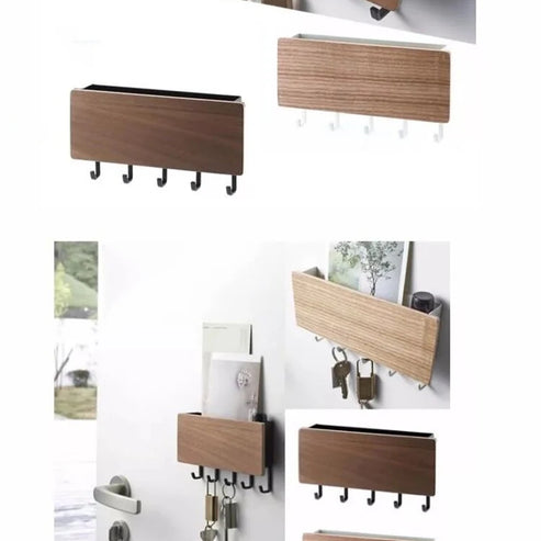 Porte-clés et porte-manteaux mural en bambou