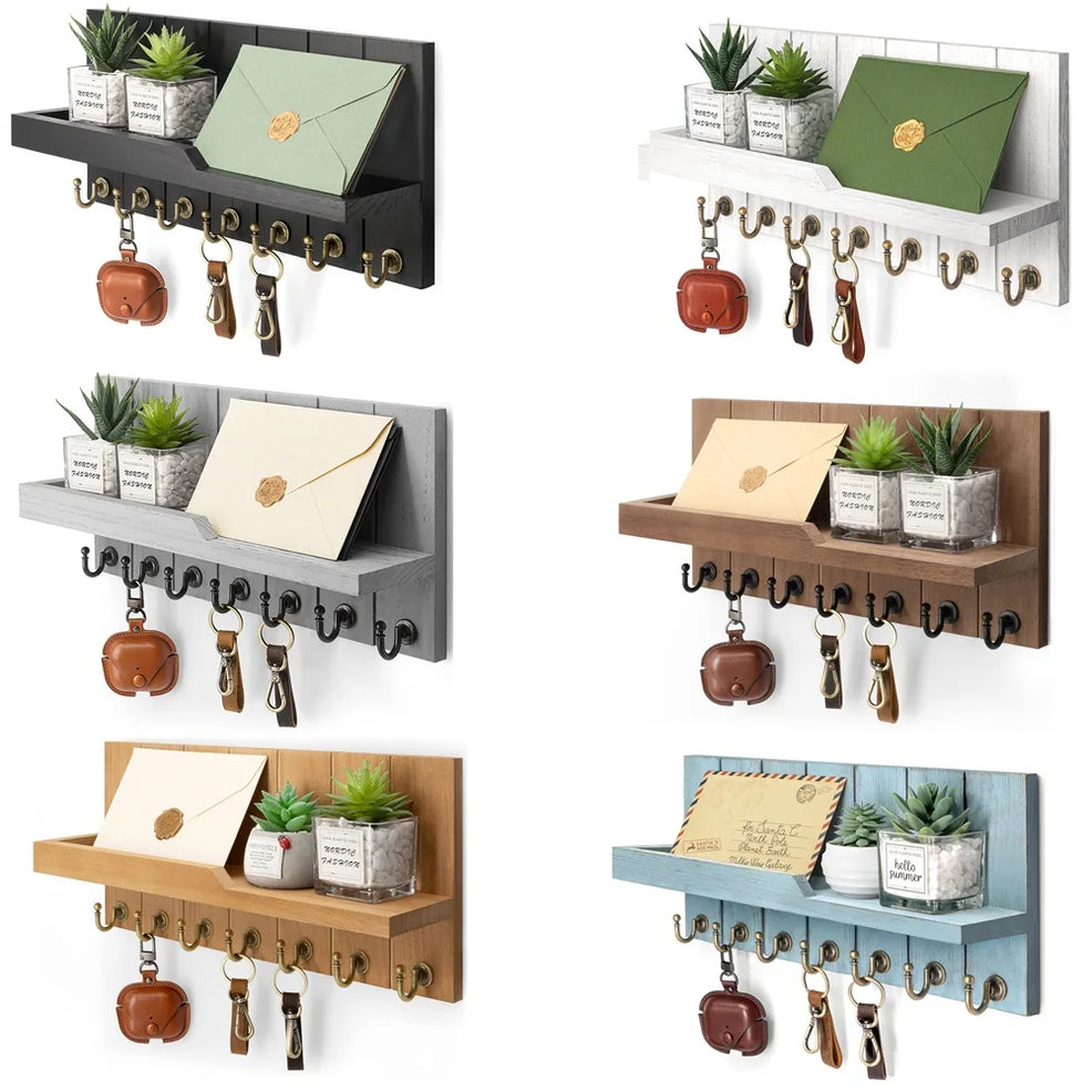 Organiseur mural en bois pour clés et courrier