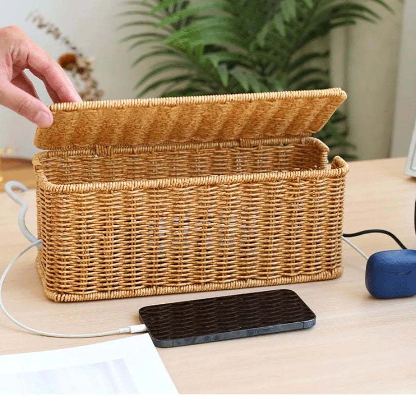 Boîte de gestion des câbles en rotin