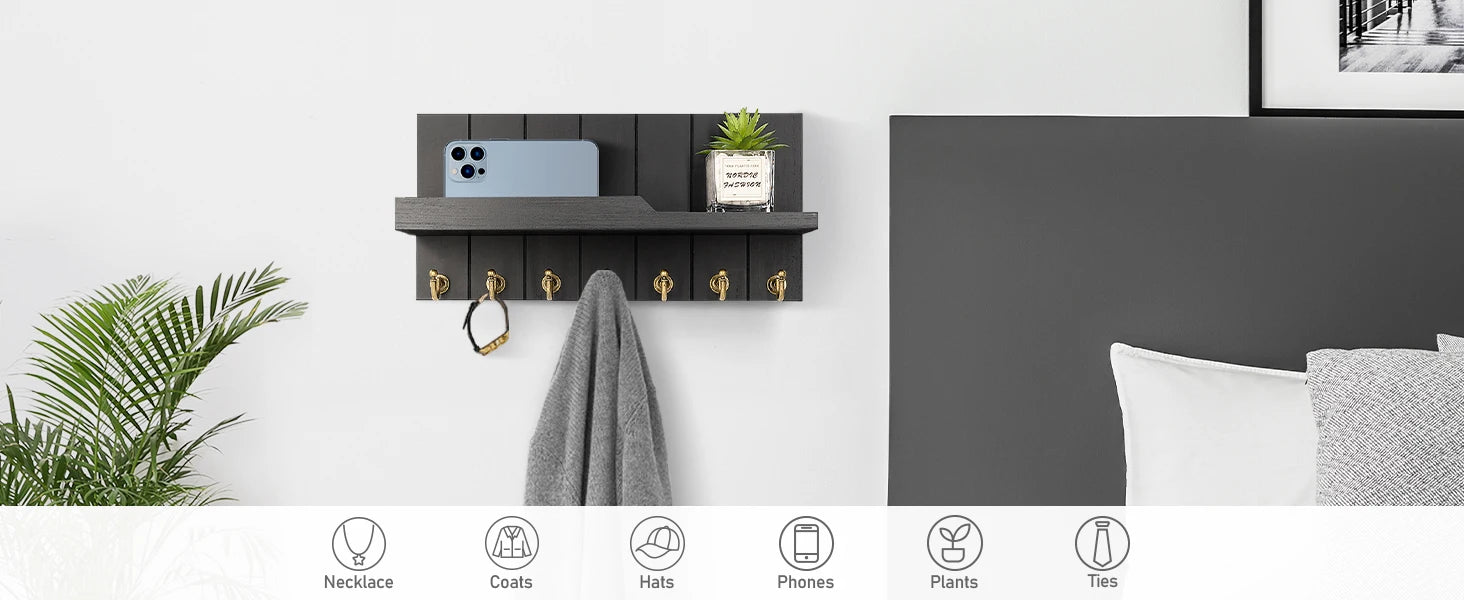 Organiseur mural en bois pour clés et courrier