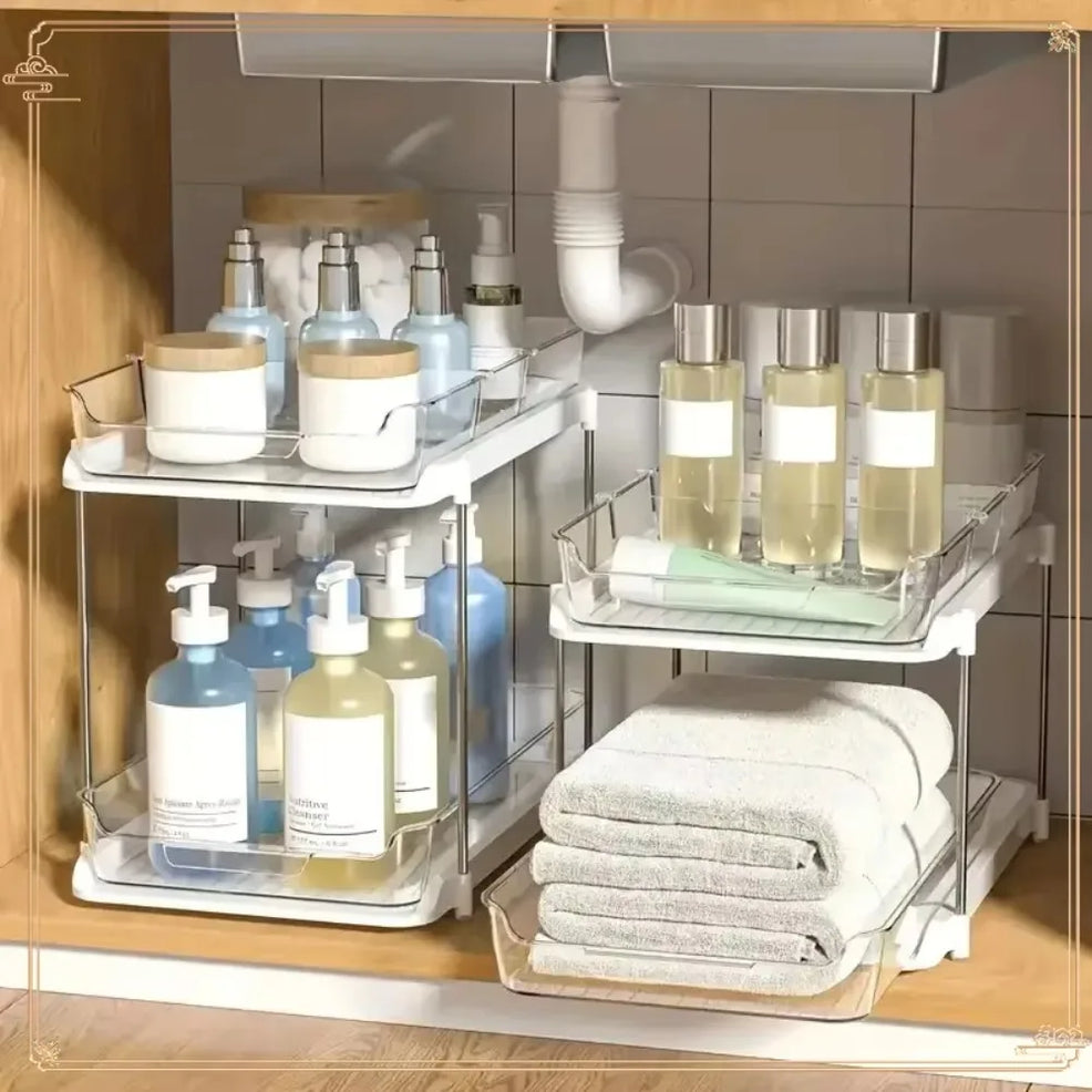 Étagère de rangement sous évier à 2 niveaux