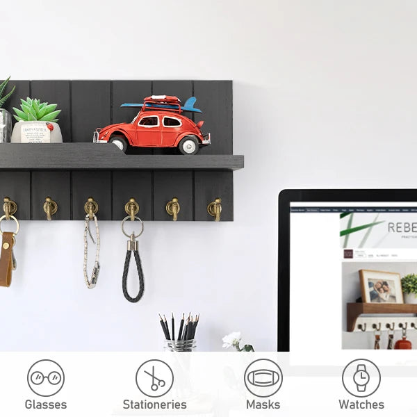 Organiseur mural en bois pour clés et courrier