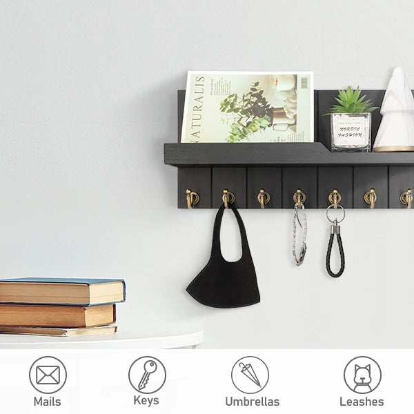 Organiseur mural en bois pour clés et courrier