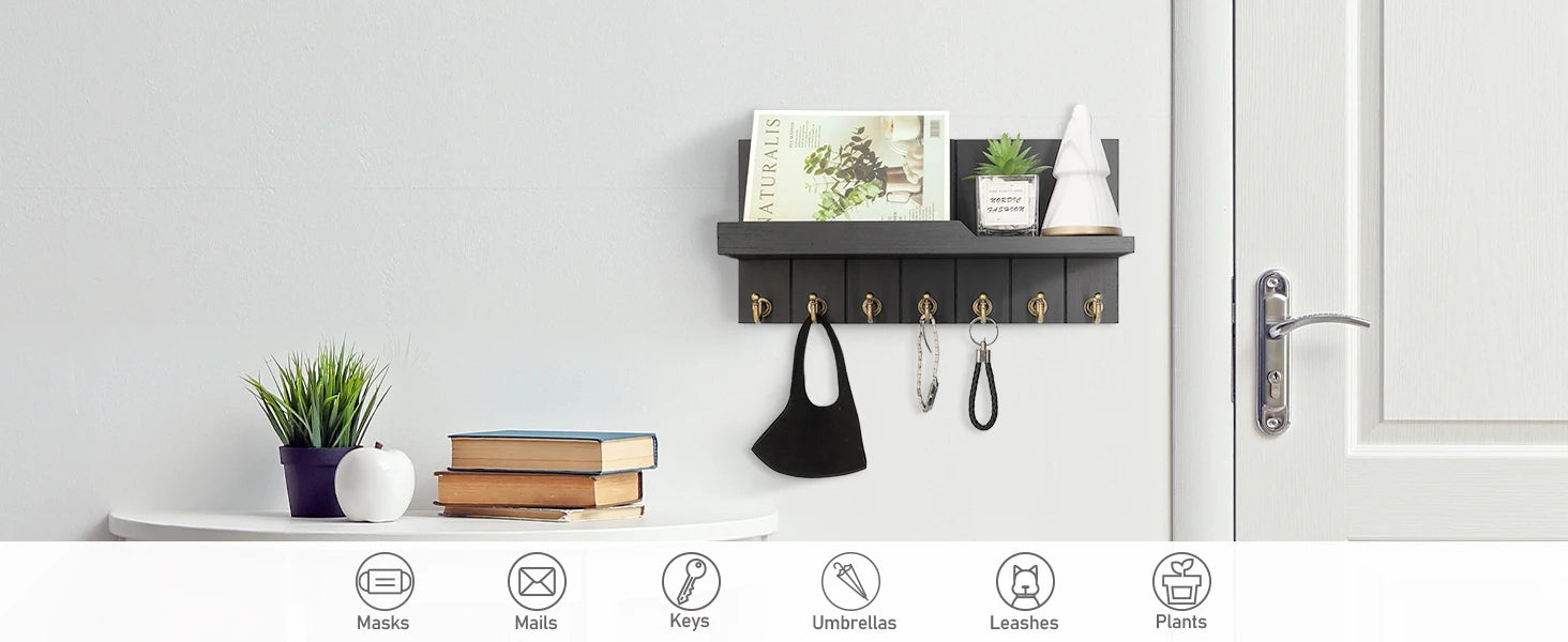 Organiseur mural en bois pour clés et courrier